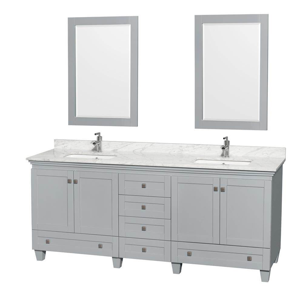 Wyndham Collection - Acclaim 80 Inch Double Bathroom Vanity in Oyster Gray, White Carrara Marble Countertop, Undermount Square Sinks, and 24 Inch Mirrors - Oyster Gray
