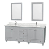 Wyndham Collection - Acclaim 80 Inch Double Bathroom Vanity in Oyster Gray, White Carrara Marble Countertop, Undermount Square Sinks, and 24 Inch Mirrors - Oyster Gray