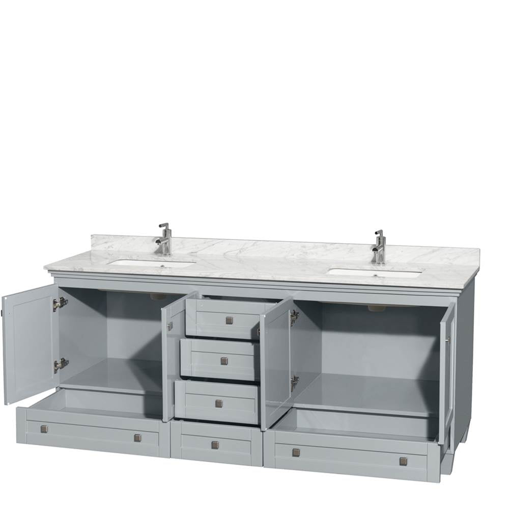 Acclaim 80 Inch Double Bathroom Vanity in Espresso, White Carrara Marble Countertop, Undermount Square Sinks, and No Mirrors
