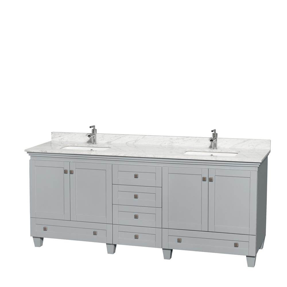 Wyndham Collection - Acclaim 80 Inch Double Bathroom Vanity in Oyster Gray, White Carrara Marble Countertop, Undermount Square Sinks, and No Mirrors - Oyster Gray