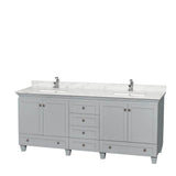 Wyndham Collection - Acclaim 80 Inch Double Bathroom Vanity in Oyster Gray, White Carrara Marble Countertop, Undermount Square Sinks, and No Mirrors - Oyster Gray