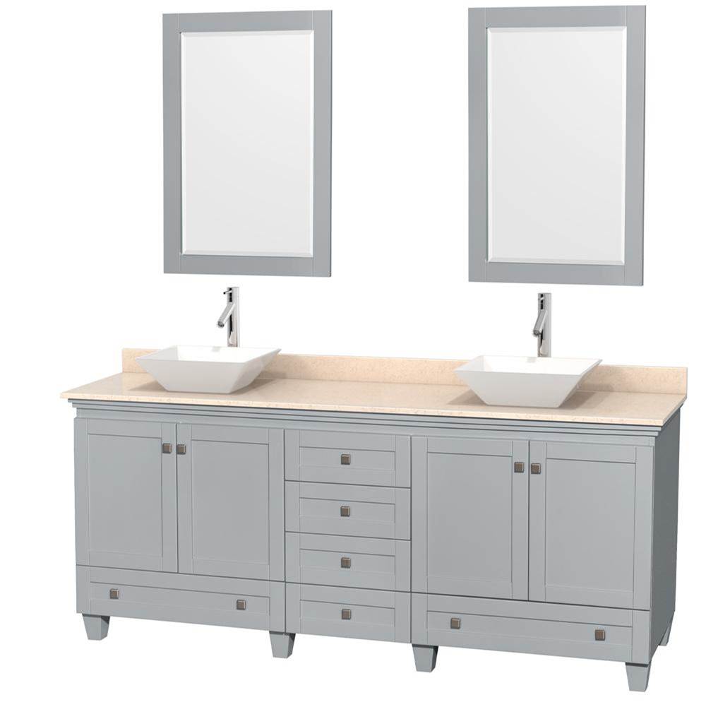 Wyndham Collection - Acclaim 80 Inch Double Bathroom Vanity in Oyster Gray, Ivory Marble Countertop, Pyra White Porcelain Sinks, and 24 Inch Mirrors - Oyster Gray