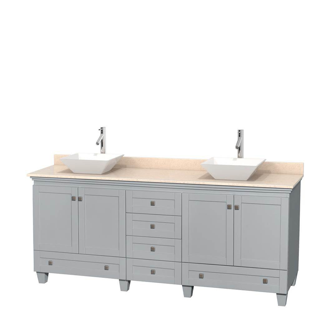 Wyndham Collection - Acclaim 80 Inch Double Bathroom Vanity in Oyster Gray, Ivory Marble Countertop, Pyra White Porcelain Sinks, and No Mirrors - Oyster Gray