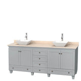 Wyndham Collection - Acclaim 80 Inch Double Bathroom Vanity in Oyster Gray, Ivory Marble Countertop, Pyra White Porcelain Sinks, and No Mirrors - Oyster Gray