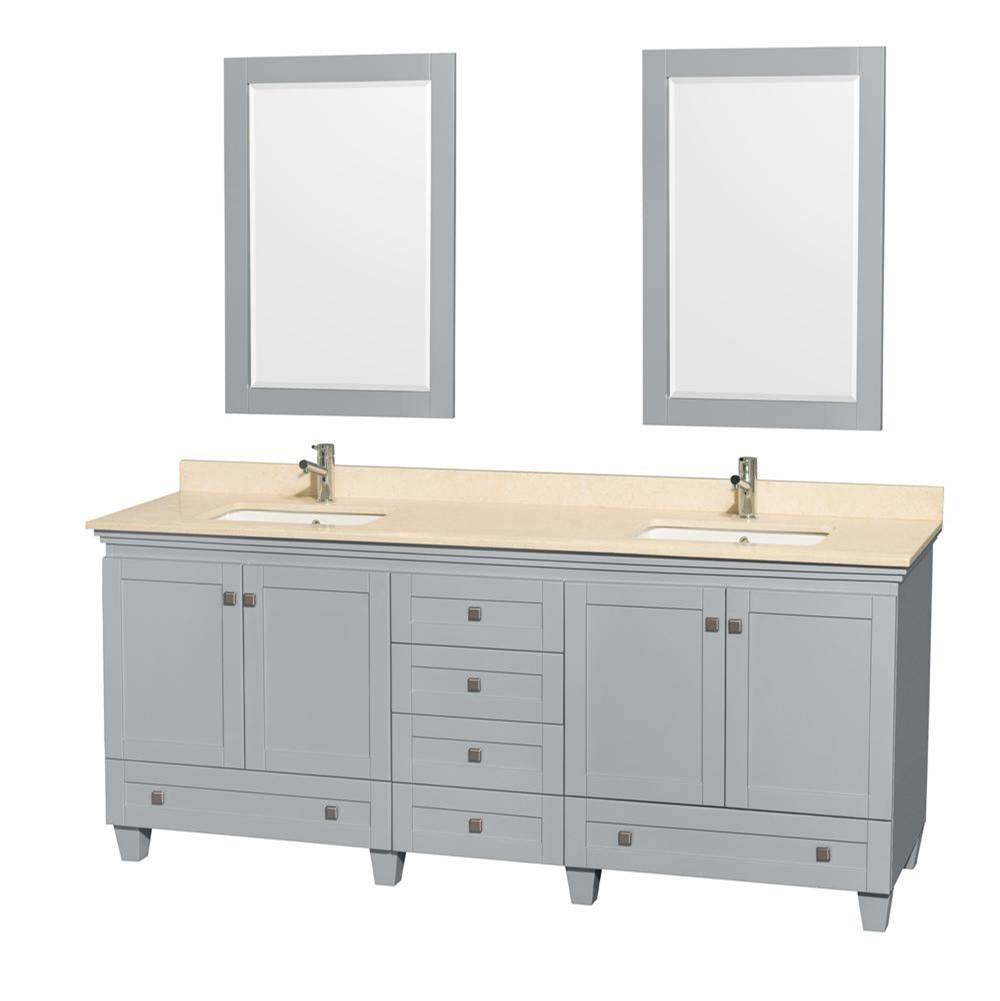 Wyndham Collection - Acclaim 80 Inch Double Bathroom Vanity in Oyster Gray, Ivory Marble Countertop, Undermount Square Sinks, and 24 Inch Mirrors - Oyster Gray