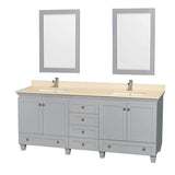 Wyndham Collection - Acclaim 80 Inch Double Bathroom Vanity in Oyster Gray, Ivory Marble Countertop, Undermount Square Sinks, and 24 Inch Mirrors - Oyster Gray