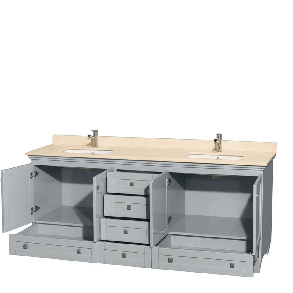 Acclaim 80 Inch Double Bathroom Vanity in Espresso, Ivory Marble Countertop, Undermount Square Sinks, and No Mirrors