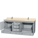 Acclaim 80 Inch Double Bathroom Vanity in Espresso, Ivory Marble Countertop, Undermount Square Sinks, and No Mirrors