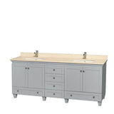 Wyndham Collection - Acclaim 80 Inch Double Bathroom Vanity in Oyster Gray, Ivory Marble Countertop, Undermount Square Sinks, and No Mirrors - Oyster Gray
