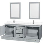 Acclaim 80 Inch Double Bathroom Vanity in Oyster Gray, White Cultured Marble Countertop, Undermount Square Sinks, 24 Inch Mirrors