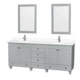Wyndham Collection - Acclaim 80 Inch Double Bathroom Vanity in Oyster Gray, White Cultured Marble Countertop, Undermount Square Sinks, 24 Inch Mirrors
