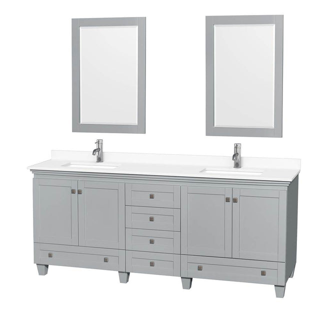 Wyndham Collection - Acclaim 80 Inch Double Bathroom Vanity in Oyster Gray, White Cultured Marble Countertop, Undermount Square Sinks, 24 Inch Mirrors