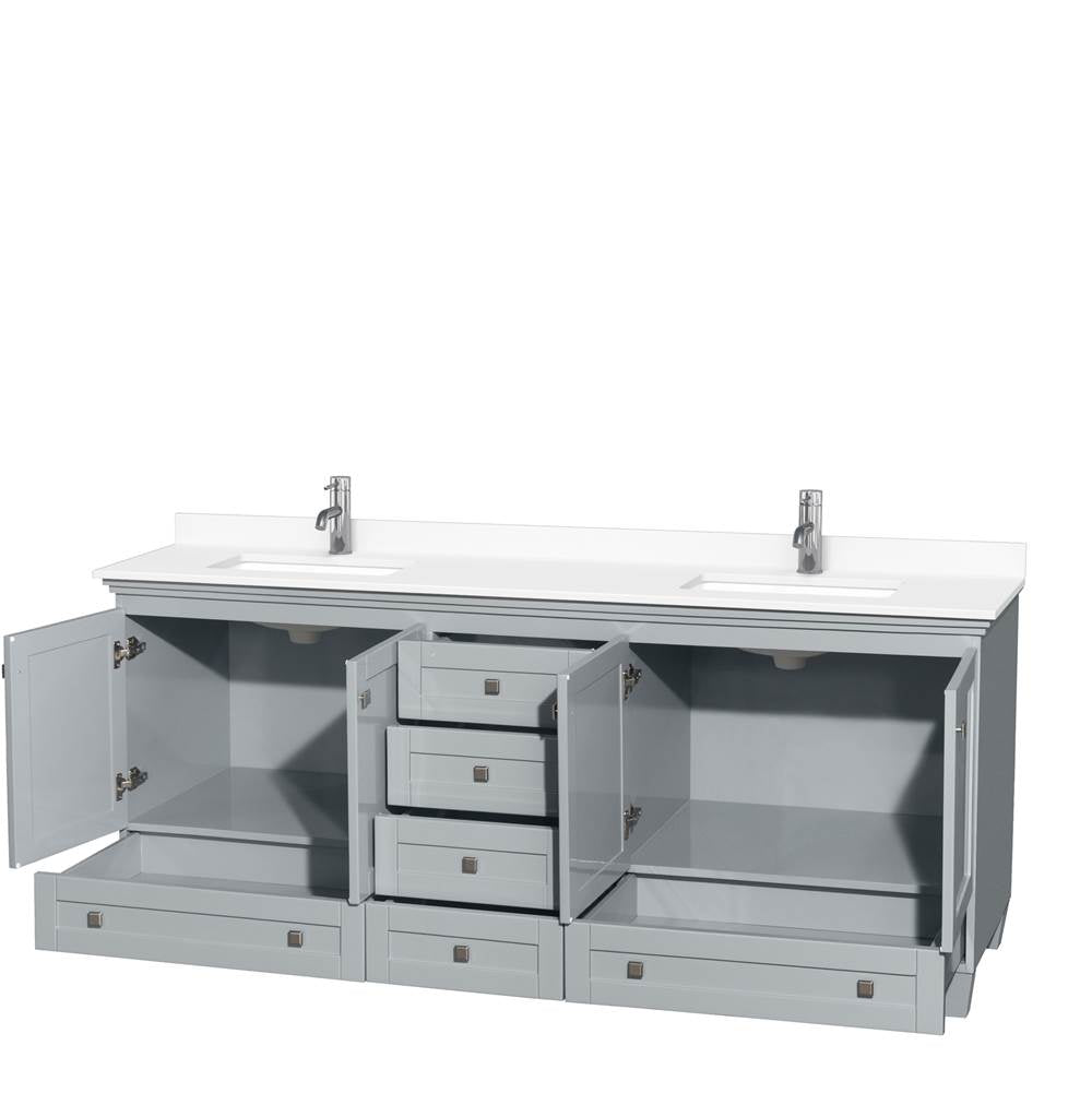Acclaim 80 Inch Double Bathroom Vanity in Oyster Gray, White Cultured Marble Countertop, Undermount Square Sinks, No Mirrors