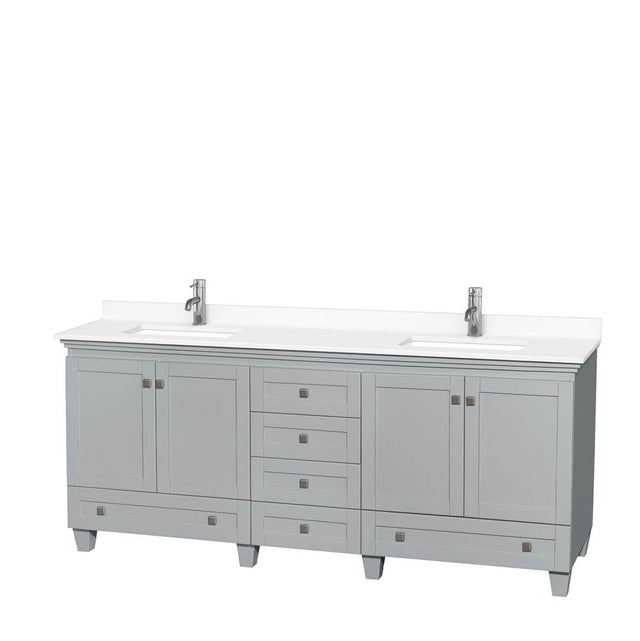 Wyndham Collection - Acclaim 80 Inch Double Bathroom Vanity in Oyster Gray, White Cultured Marble Countertop, Undermount Square Sinks, No Mirrors