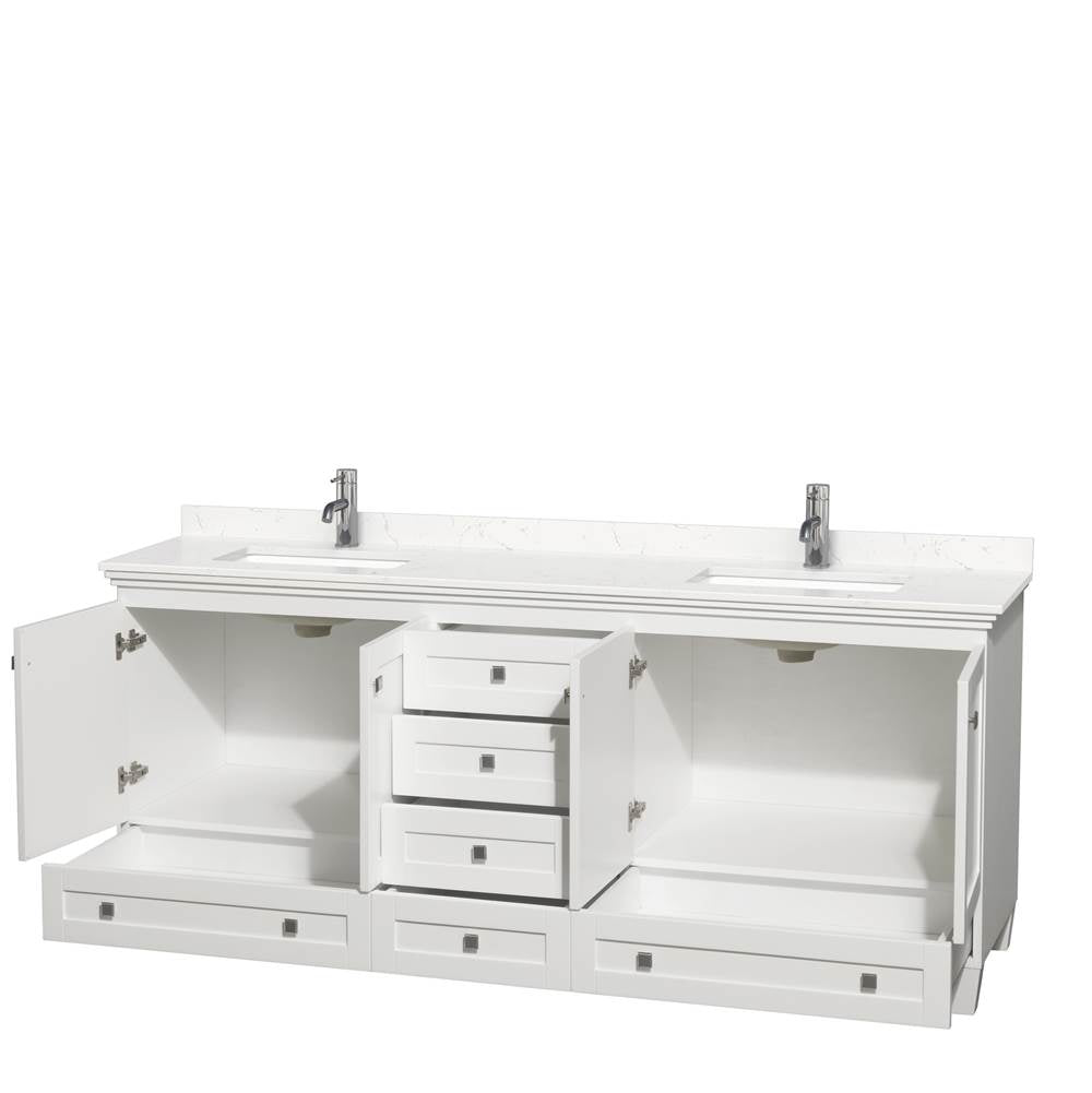 Acclaim 80 Inch Double Bathroom Vanity in White, Light-Vein Carrara Cultured Marble Countertop, Undermount Square Sinks, No Mirrors
