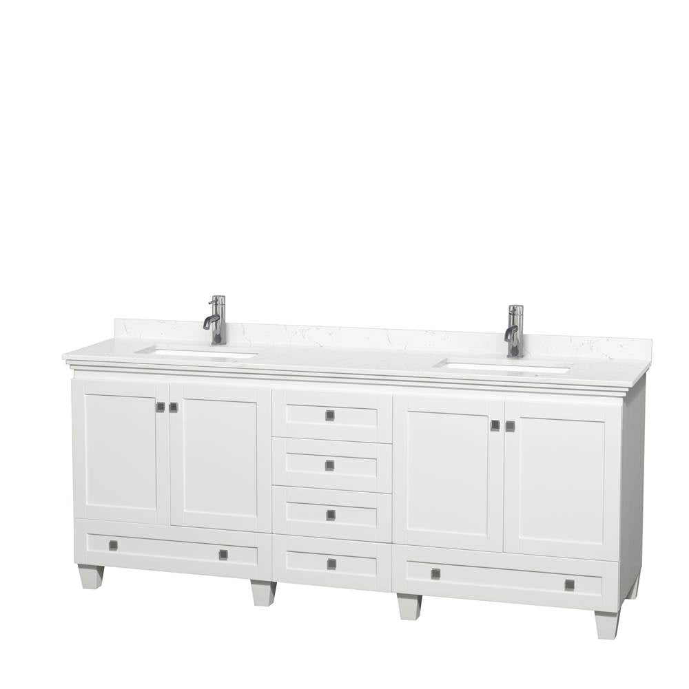 Wyndham Collection - Acclaim 80 Inch Double Bathroom Vanity in White, Light-Vein Carrara Cultured Marble Countertop, Undermount Square Sinks, No Mirrors