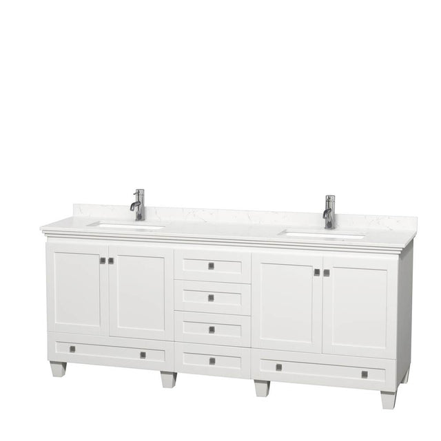 Wyndham Collection - Acclaim 80 Inch Double Bathroom Vanity in White, Light-Vein Carrara Cultured Marble Countertop, Undermount Square Sinks, No Mirrors