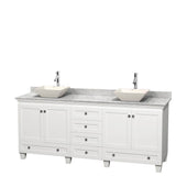 Wyndham Collection - Acclaim 80 Inch Double Bathroom Vanity in White, White Carrara Marble Countertop, Pyra Bone Porcelain Sinks, and No Mirrors - White