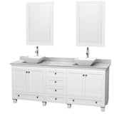 Wyndham Collection - Acclaim 80 Inch Double Bathroom Vanity in White, White Carrara Marble Countertop, Pyra White Porcelain Sinks, and 24 Inch Mirrors - White