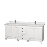 Wyndham Collection - Acclaim 80 Inch Double Bathroom Vanity in White, White Carrara Marble Countertop, Undermount Square Sinks, and No Mirrors - White