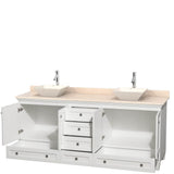 Acclaim 80 Inch Double Bathroom Vanity in Espresso, Ivory Marble Countertop, Pyra Bone Porcelain Sinks, and No Mirrors
