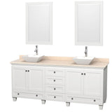 Wyndham Collection - Acclaim 80 Inch Double Bathroom Vanity in White, Ivory Marble Countertop, Pyra White Porcelain Sinks, and 24 Inch Mirrors - White