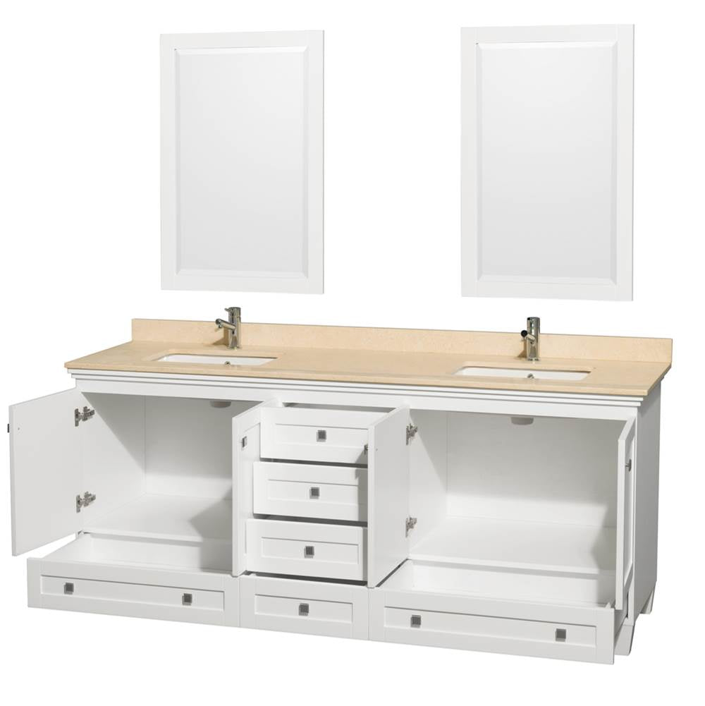 Acclaim 80 Inch Double Bathroom Vanity in Espresso, Ivory Marble Countertop, Undermount Square Sinks, and 24 Inch Mirrors