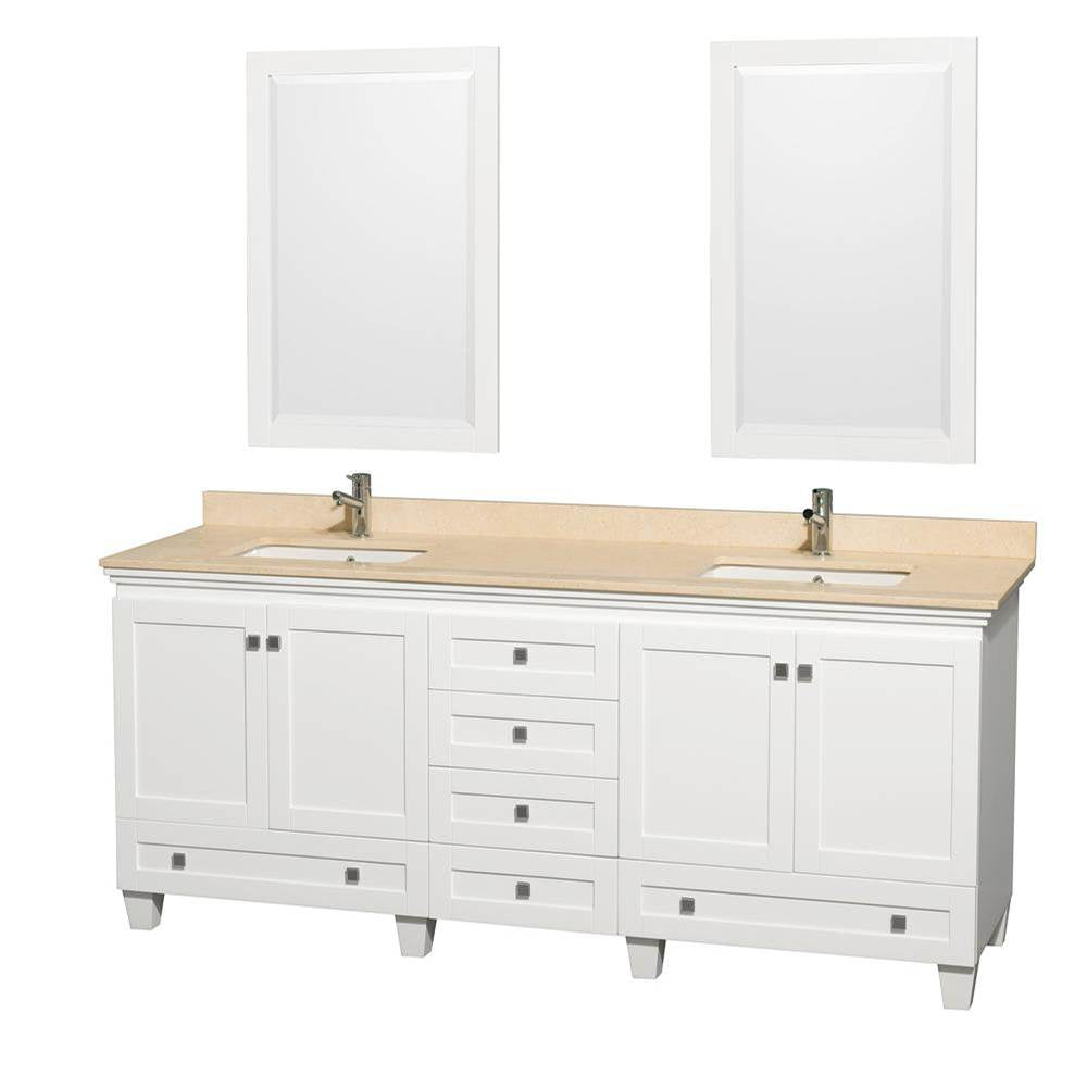 Wyndham Collection - Acclaim 80 Inch Double Bathroom Vanity in White, Ivory Marble Countertop, Undermount Square Sinks, and 24 Inch Mirrors - White