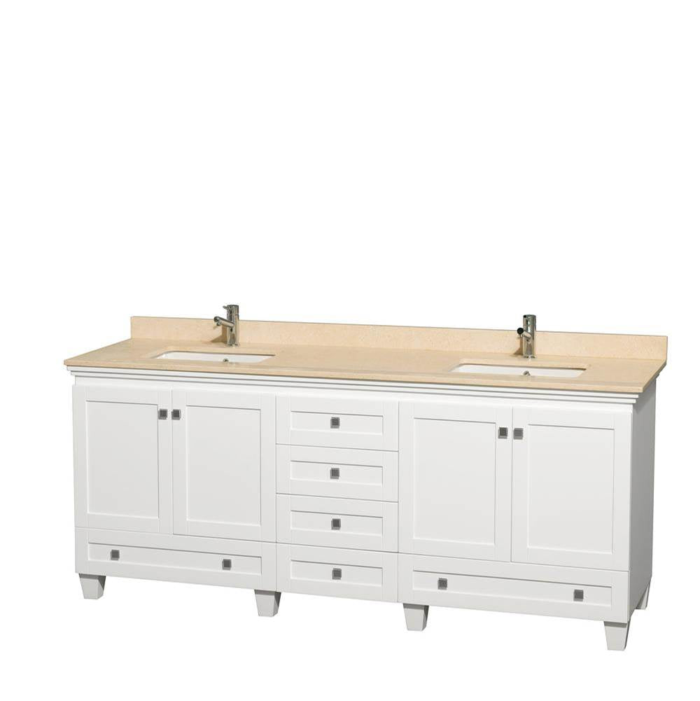 Wyndham Collection - Acclaim 80 Inch Double Bathroom Vanity in White, Ivory Marble Countertop, Undermount Square Sinks, and No Mirrors - White