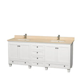 Wyndham Collection - Acclaim 80 Inch Double Bathroom Vanity in White, Ivory Marble Countertop, Undermount Square Sinks, and No Mirrors - White