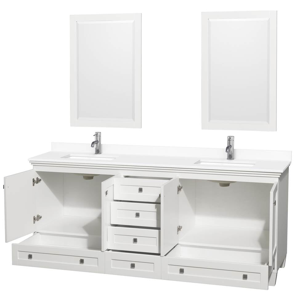 Acclaim 80 Inch Double Bathroom Vanity in White, White Cultured Marble Countertop, Undermount Square Sinks, 24 Inch Mirrors