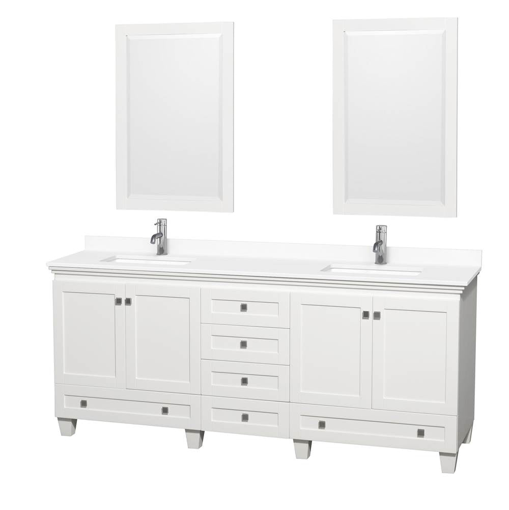 Wyndham Collection - Acclaim 80 Inch Double Bathroom Vanity in White, White Cultured Marble Countertop, Undermount Square Sinks, 24 Inch Mirrors