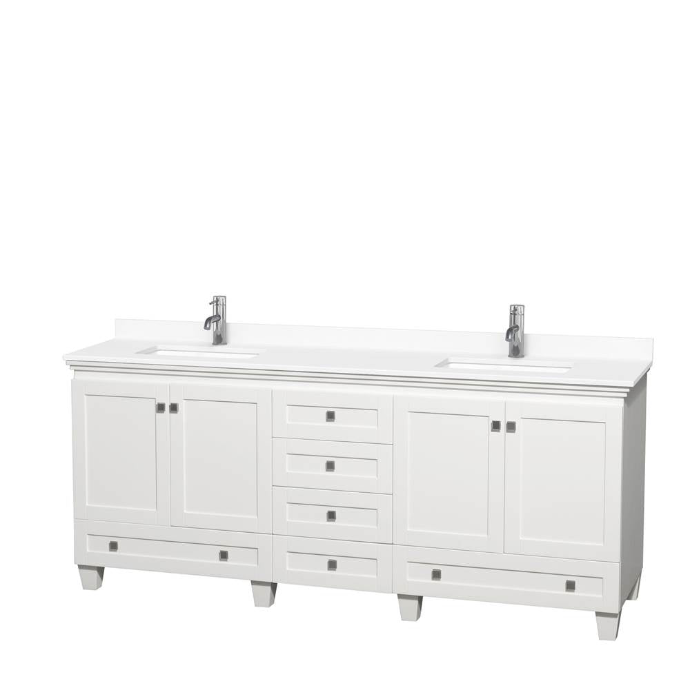 Wyndham Collection - Acclaim 80 Inch Double Bathroom Vanity in White, White Cultured Marble Countertop, Undermount Square Sinks, No Mirrors
