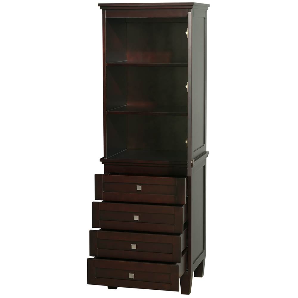 Acclaim Bathroom Linen Tower in Espresso with Shelved Cabinet Storage and 4 Drawers