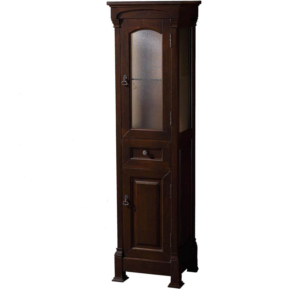 Wyndham Collection - Andover Solid Oak Bathroom Linen Tower with Cabinet Storage in Dark Cherry - Dark Cherry