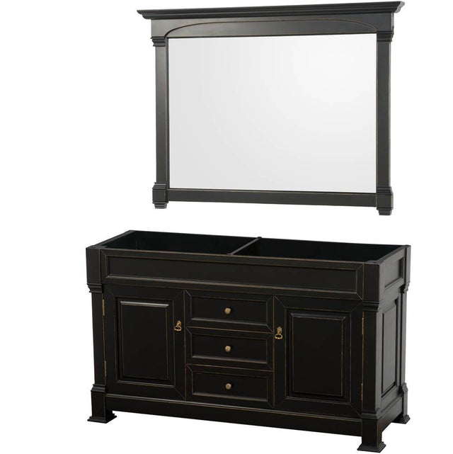 Wyndham Collection - Andover 60 Inch Double Bathroom Vanity in Black, No Countertop, No Sink, and 56 Inch Mirror - Black