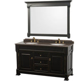 Wyndham Collection - Andover 60 Inch Double Bathroom Vanity in Black, Imperial Brown Granite Countertop, Undermount Oval Sinks, and 56 Inch Mirror - Black