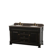 Wyndham Collection - Andover 60 Inch Double Bathroom Vanity in Black, Imperial Brown Granite Countertop, Undermount Oval Sinks, and No Mirror - Black