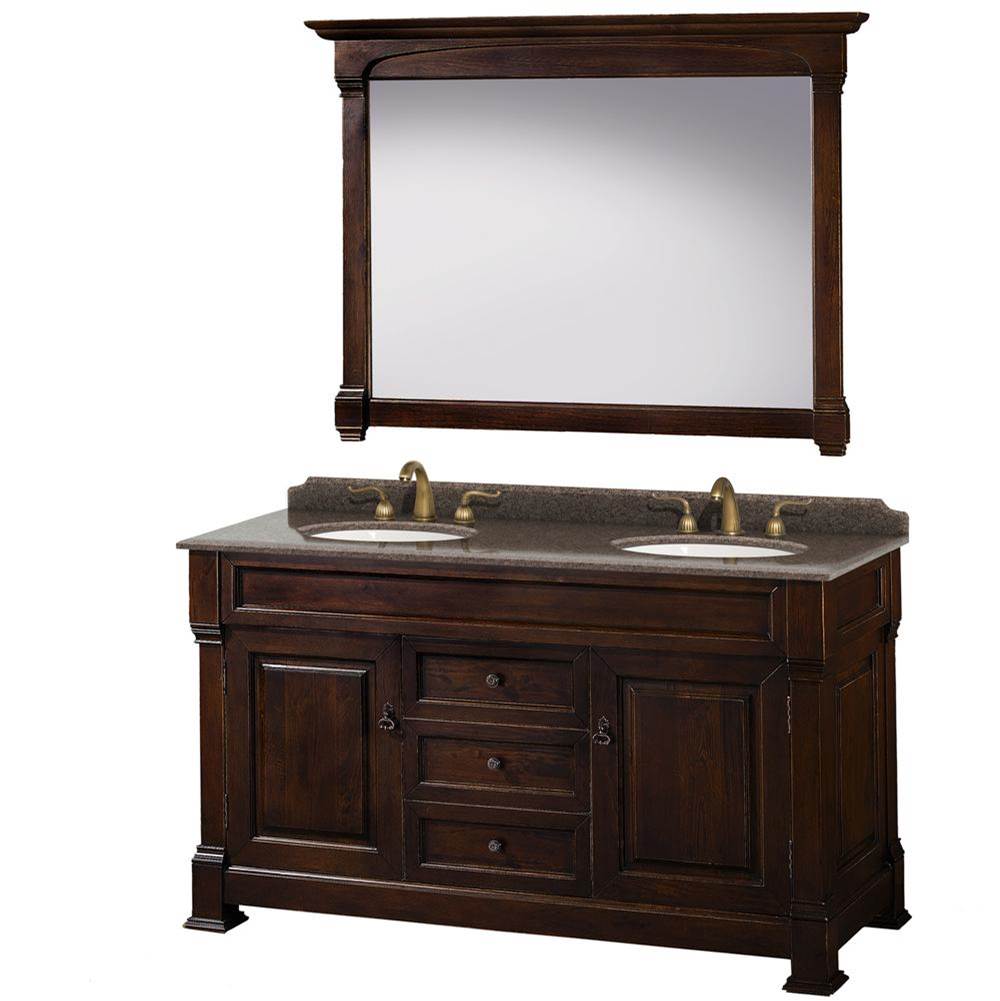 Wyndham Collection - Andover 60 Inch Double Bathroom Vanity in Dark Cherry, Imperial Brown Granite Countertop, Undermount Oval Sinks, and 56 Inch Mirror - Dark Cherry