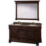 Wyndham Collection - Andover 60 Inch Double Bathroom Vanity in Dark Cherry, Imperial Brown Granite Countertop, Undermount Oval Sinks, and 56 Inch Mirror - Dark Cherry