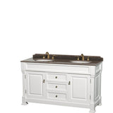 Wyndham Collection - Andover 60 Inch Double Bathroom Vanity in White, Imperial Brown Granite Countertop, Undermount Oval Sinks, and No Mirror - White