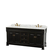 Wyndham Collection - Andover 72 Inch Double Bathroom Vanity in Black, White Carrara Marble Countertop, Undermount Oval Sinks, and No Mirror - Black
