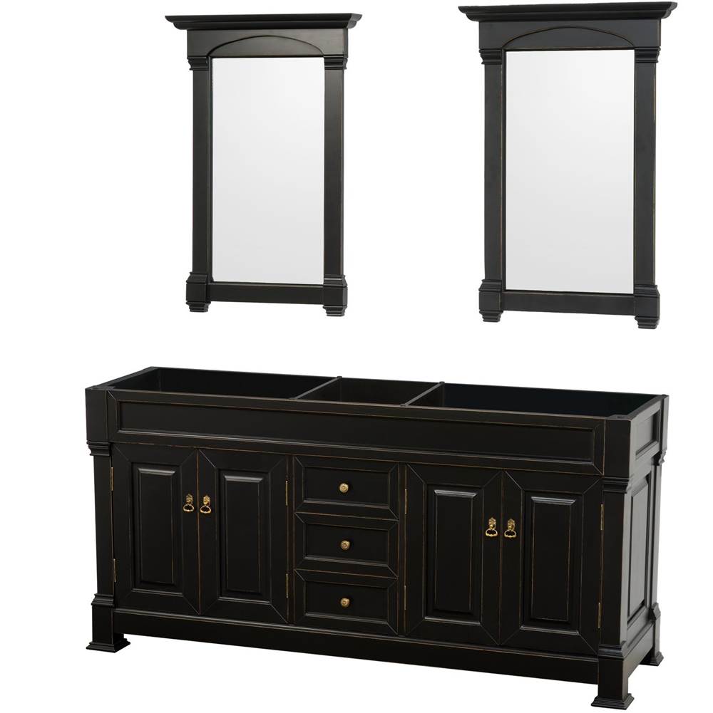 Wyndham Collection - Andover 72 Inch Double Bathroom Vanity in Black, No Countertop, No Sink, and 28 Inch Mirrors - Black