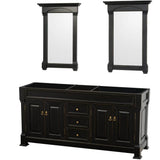 Wyndham Collection - Andover 72 Inch Double Bathroom Vanity in Black, No Countertop, No Sink, and 28 Inch Mirrors - Black