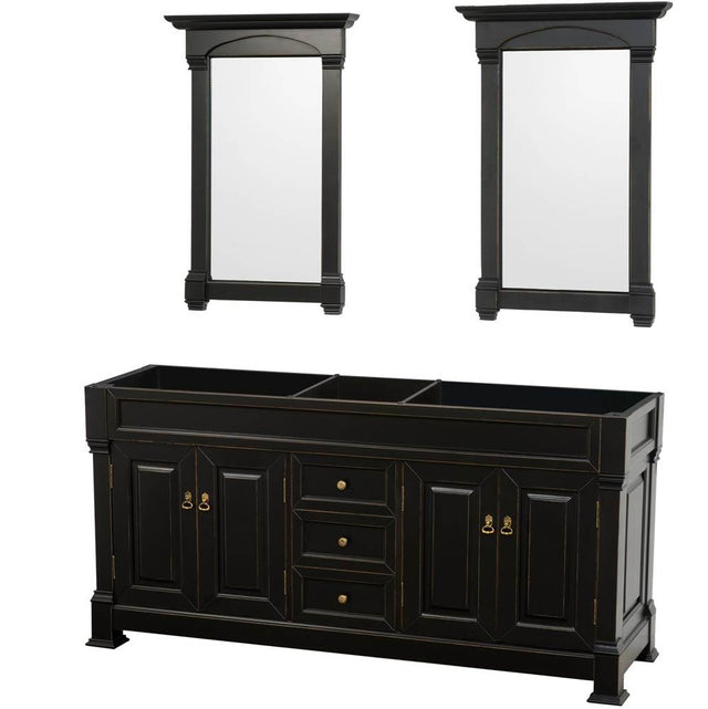 Wyndham Collection - Andover 72 Inch Double Bathroom Vanity in Black, No Countertop, No Sink, and 28 Inch Mirrors - Black