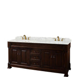 Wyndham Collection - Andover 72 Inch Double Bathroom Vanity in Dark Cherry, White Carrara Marble Countertop, Undermount Oval Sinks, and No Mirror - Dark Cherry