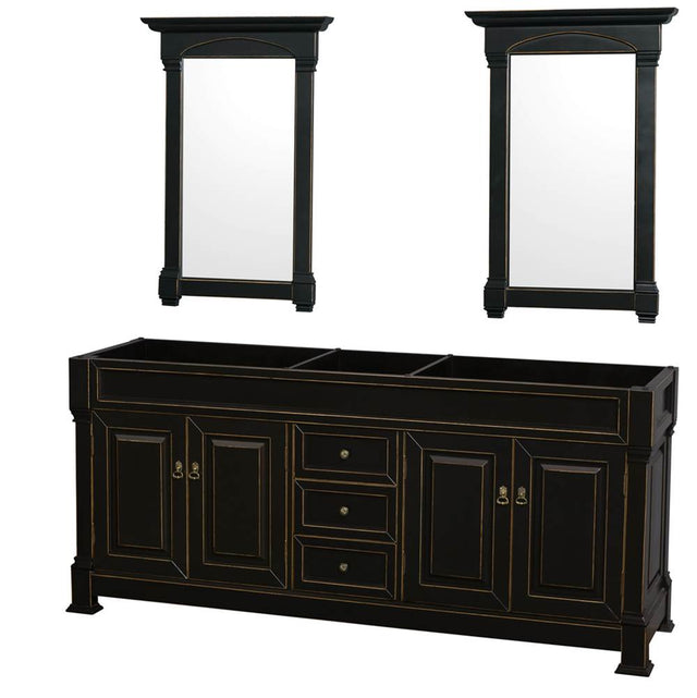 Wyndham Collection - Andover 80 Inch Double Bathroom Vanity in Black, No Countertop, No Sink, and 28 Inch Mirrors - Black