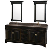 Wyndham Collection - Andover 80 Inch Double Bathroom Vanity in Black, Imperial Brown Granite Countertop, Undermount Oval Sinks, and 28 Inch Mirrors - Black