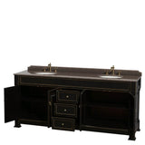 Andover 80 Inch Double Bathroom Vanity in Black, Imperial Brown Granite Countertop, Undermount Oval Sinks, and No Mirror