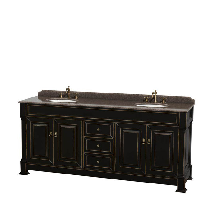 Wyndham Collection - Andover 80 Inch Double Bathroom Vanity in Black, Imperial Brown Granite Countertop, Undermount Oval Sinks, and No Mirror - Black